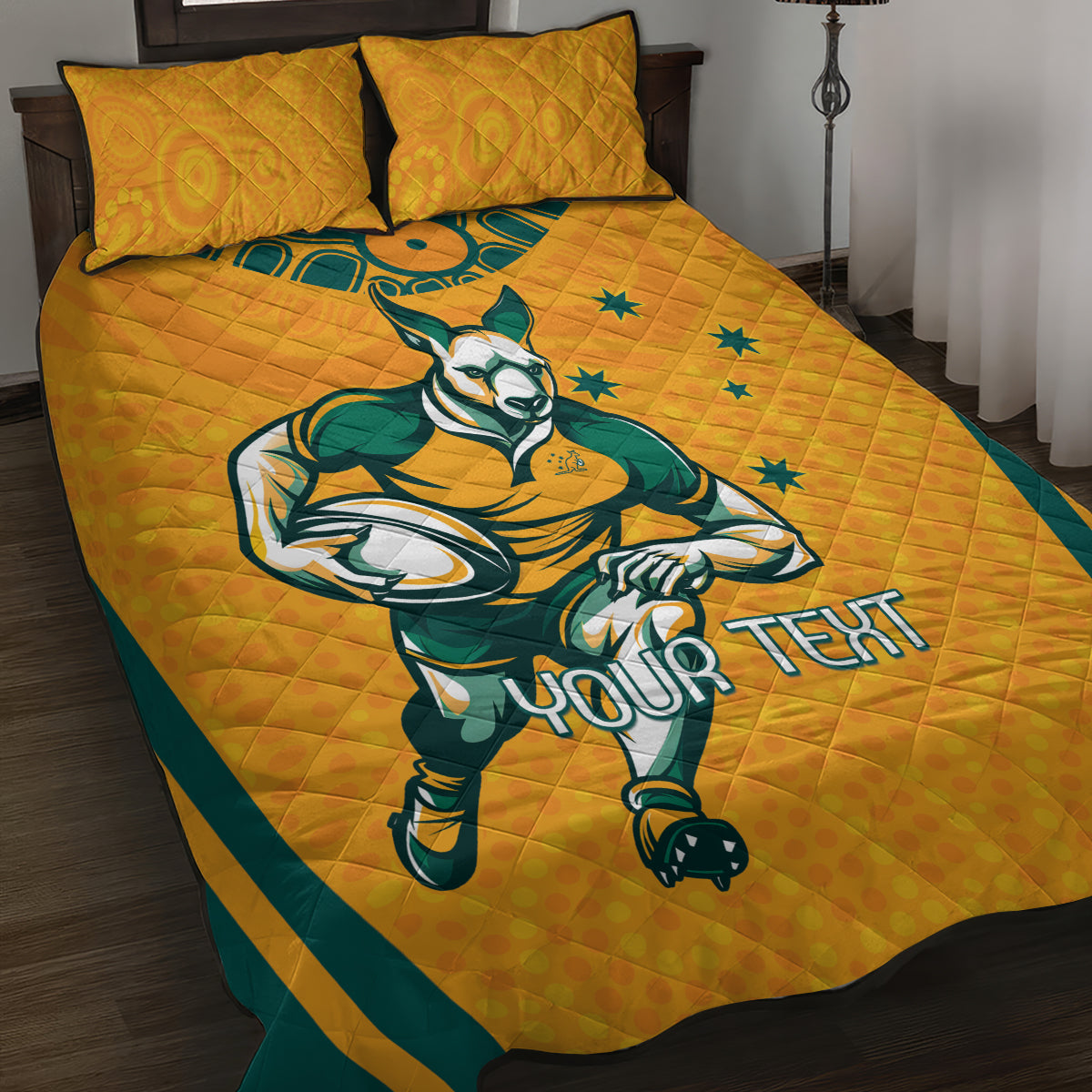 Custom Australia Rugby Quilt Bed Set Wallabies Mascots Sporty Version