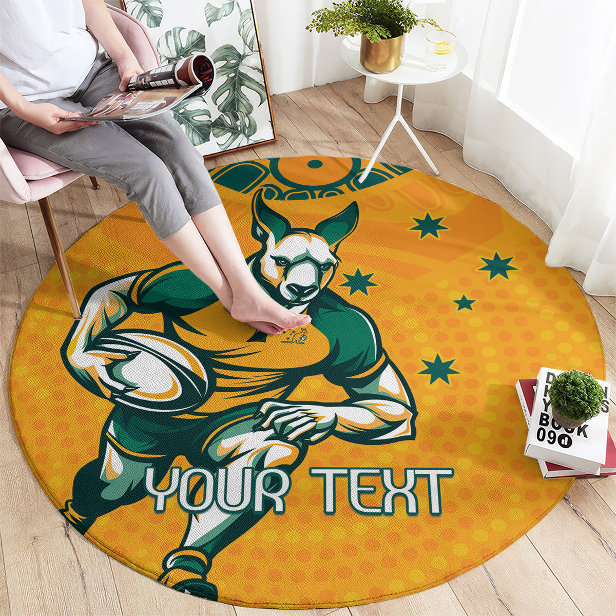 Custom Australia Rugby Round Carpet Wallabies Mascots Sporty Version