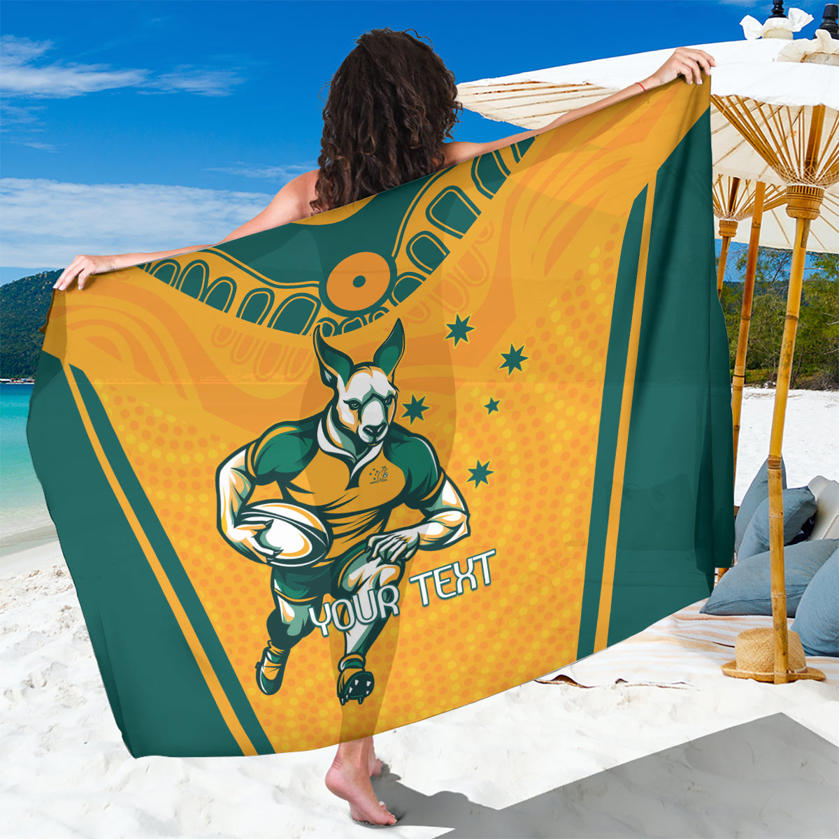 Custom Australia Rugby Sarong Wallabies Mascots Sporty Version