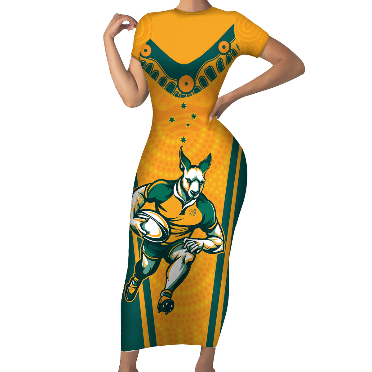 Custom Australia Rugby Short Sleeve Bodycon Dress Wallabies Mascots Sporty Version