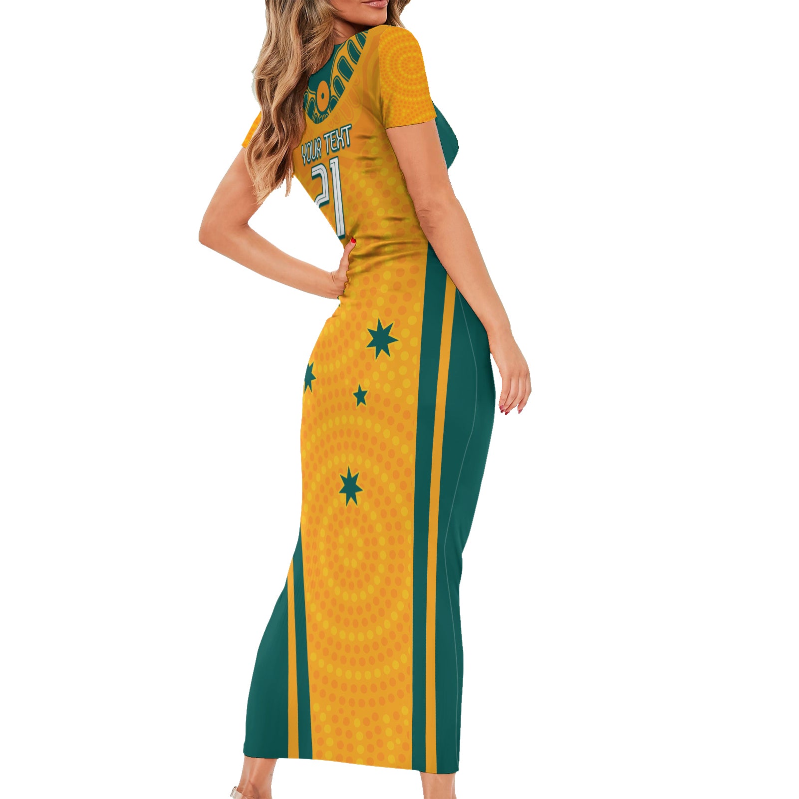 Custom Australia Rugby Short Sleeve Bodycon Dress Wallabies Mascots Sporty Version
