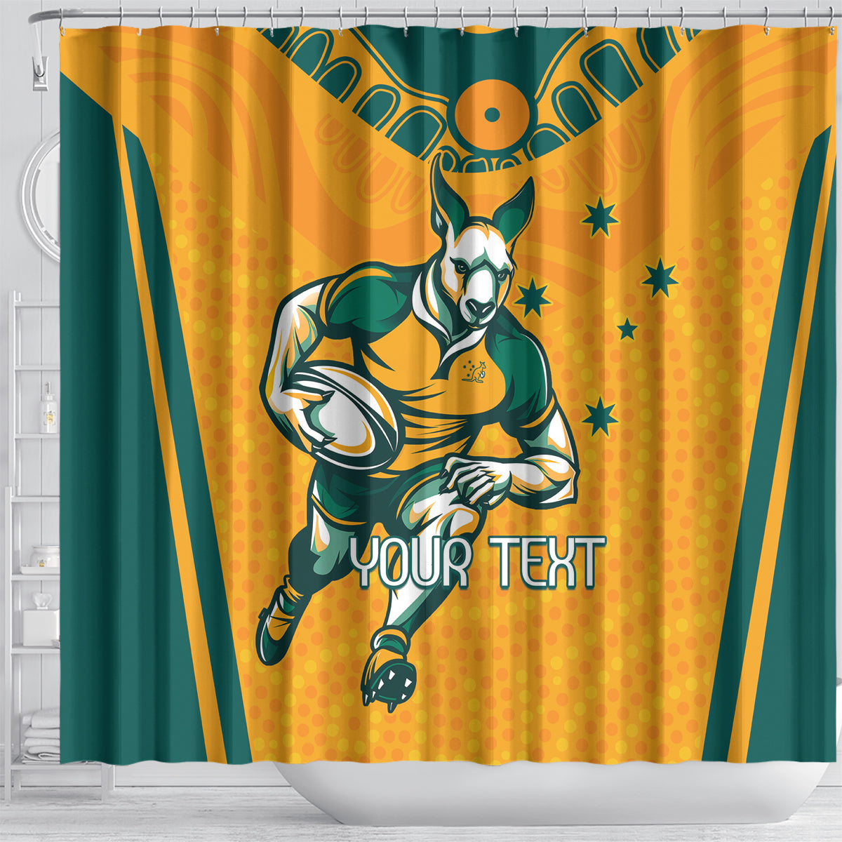 Custom Australia Rugby Shower Curtain Wallabies Mascots Sporty Version