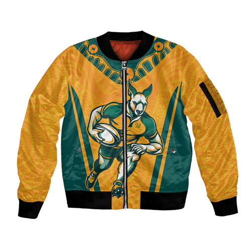Custom Australia Rugby Sleeve Zip Bomber Jacket Wallabies Mascots Sporty Version