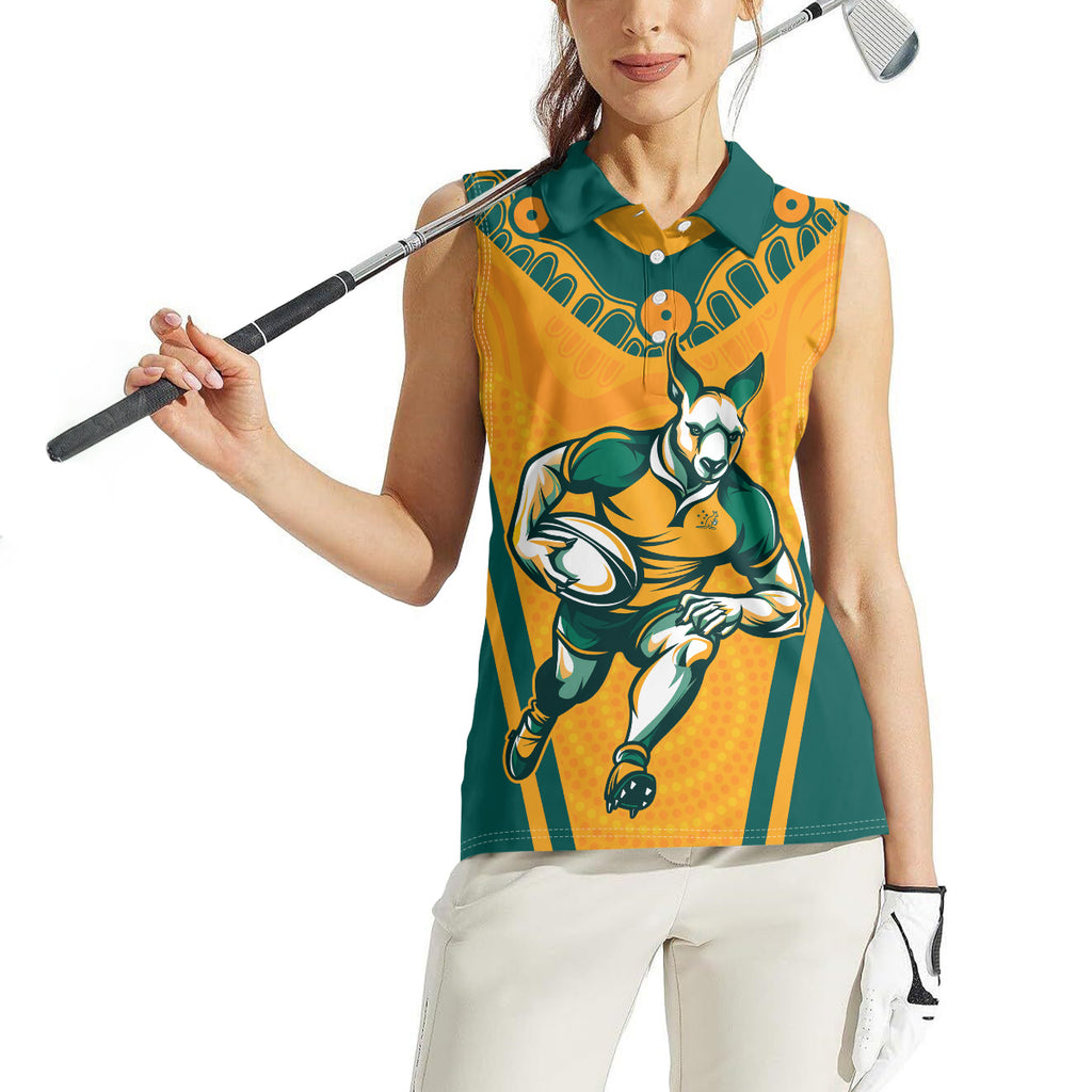 Custom Australia Rugby Women Sleeveless Polo Shirt Wallabies Mascots Sporty Version