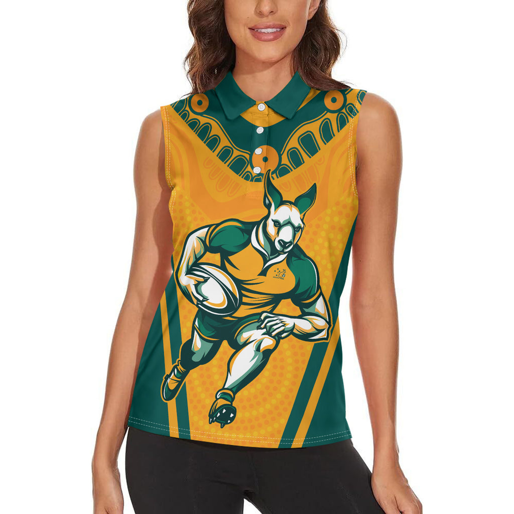 Custom Australia Rugby Women Sleeveless Polo Shirt Wallabies Mascots Sporty Version