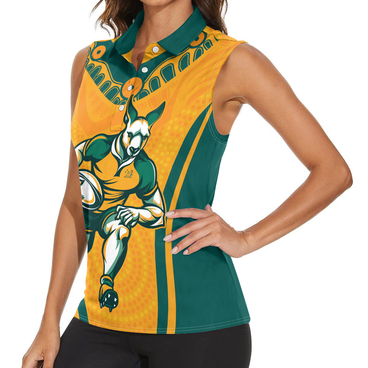 Custom Australia Rugby Women Sleeveless Polo Shirt Wallabies Mascots Sporty Version