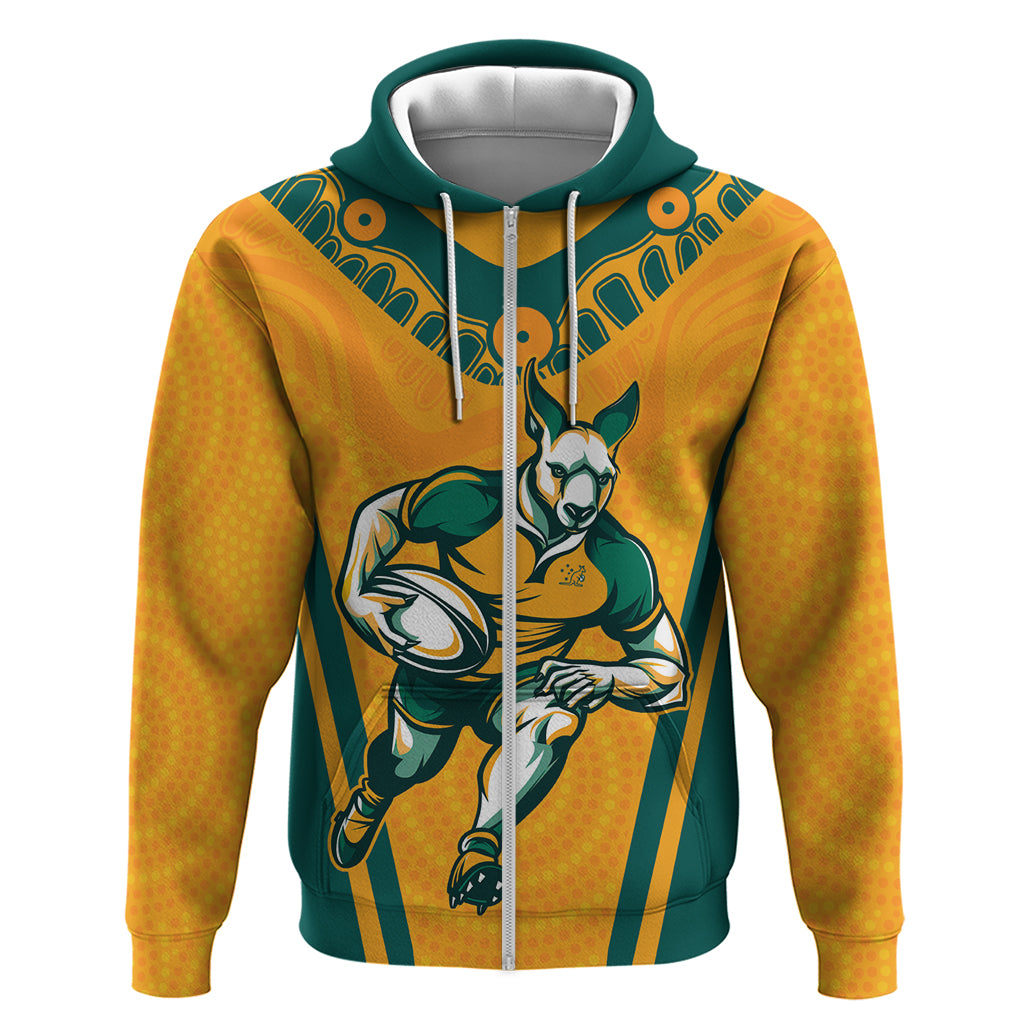 Custom Australia Rugby Zip Hoodie Wallabies Mascots Sporty Version