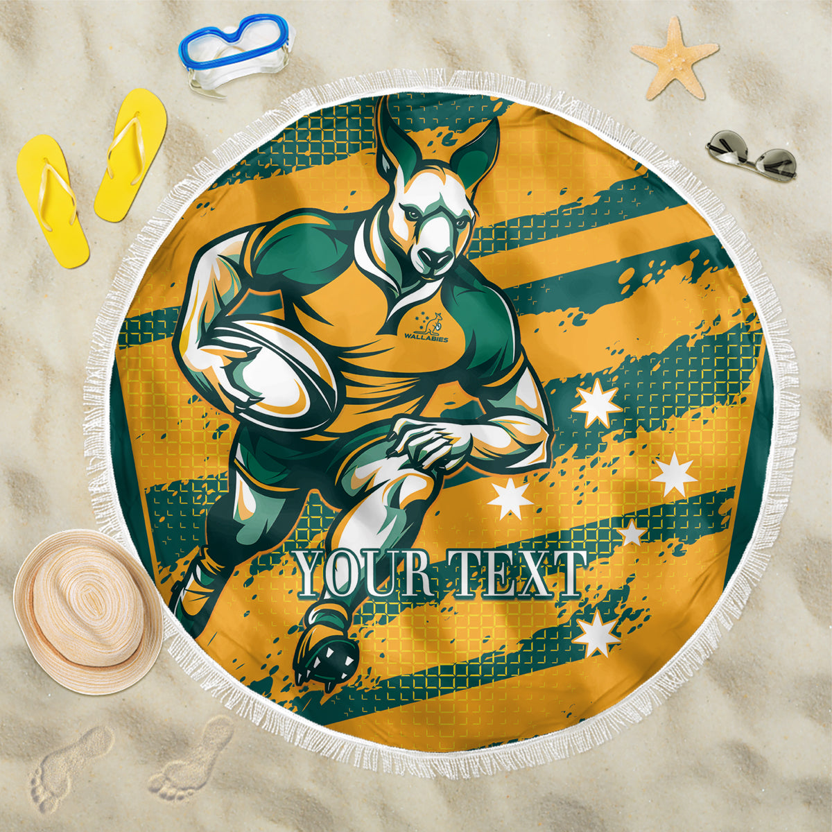 Custom Australia Rugby Beach Blanket Wallabies Mascots Indigenous Aboriginal Version