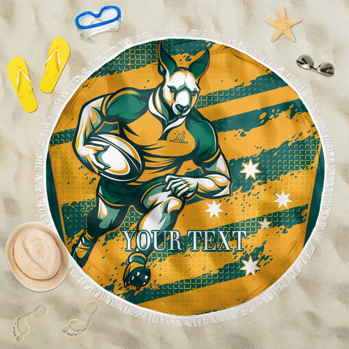 Custom Australia Rugby Beach Blanket Wallabies Mascots Indigenous Aboriginal Version