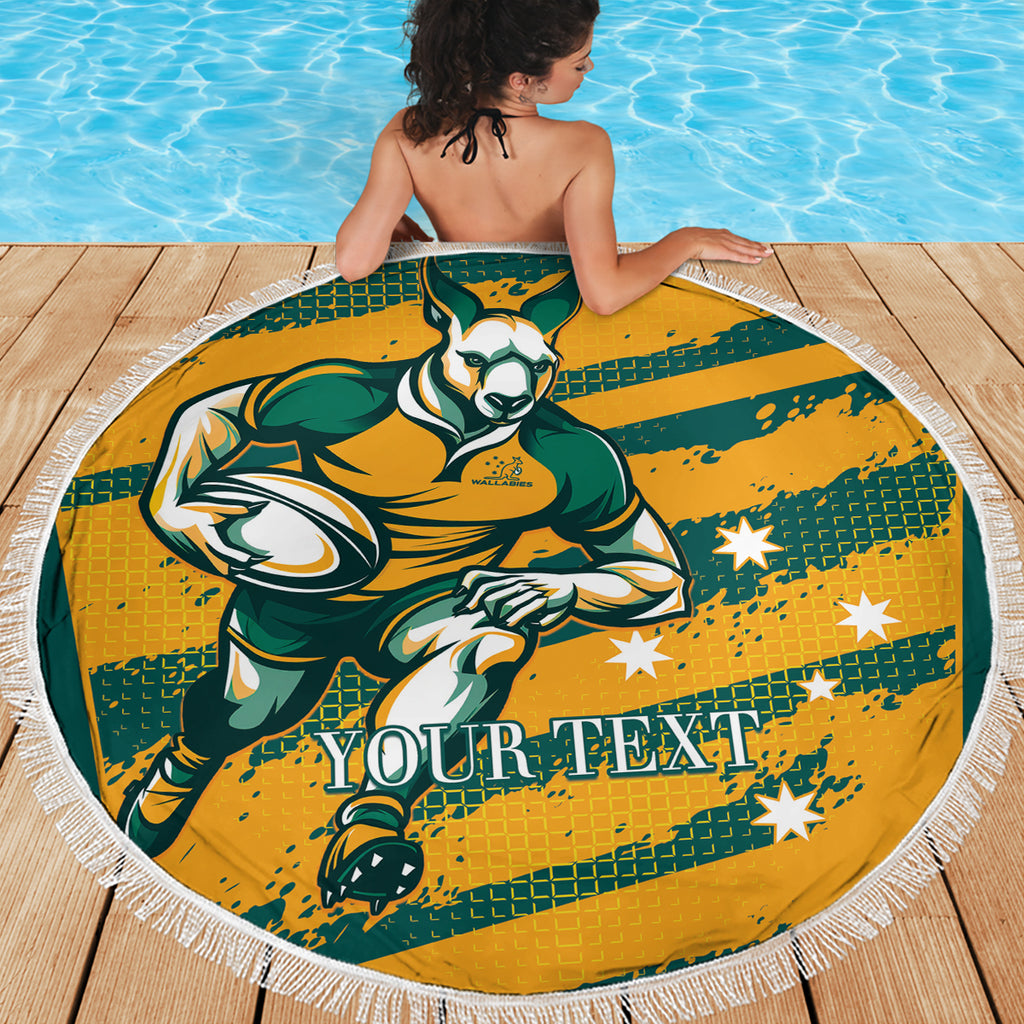 Custom Australia Rugby Beach Blanket Wallabies Mascots Indigenous Aboriginal Version