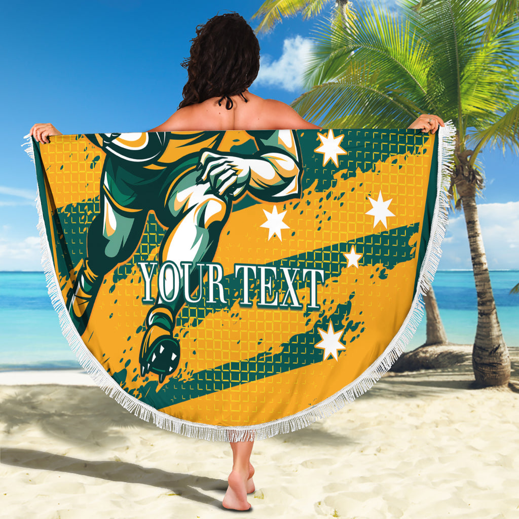 Custom Australia Rugby Beach Blanket Wallabies Mascots Indigenous Aboriginal Version