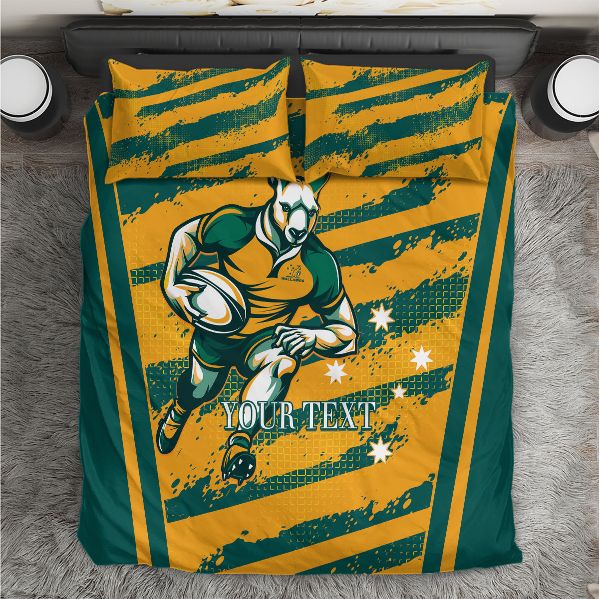 Custom Australia Rugby Bedding Set Wallabies Mascots Indigenous Aboriginal Version