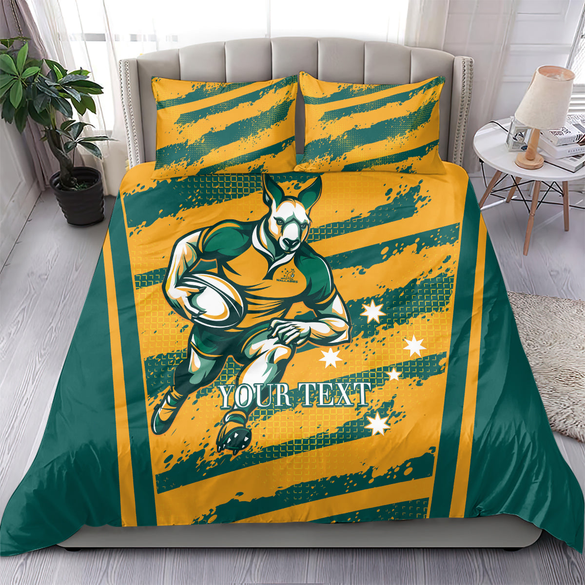 Custom Australia Rugby Bedding Set Wallabies Mascots Indigenous Aboriginal Version