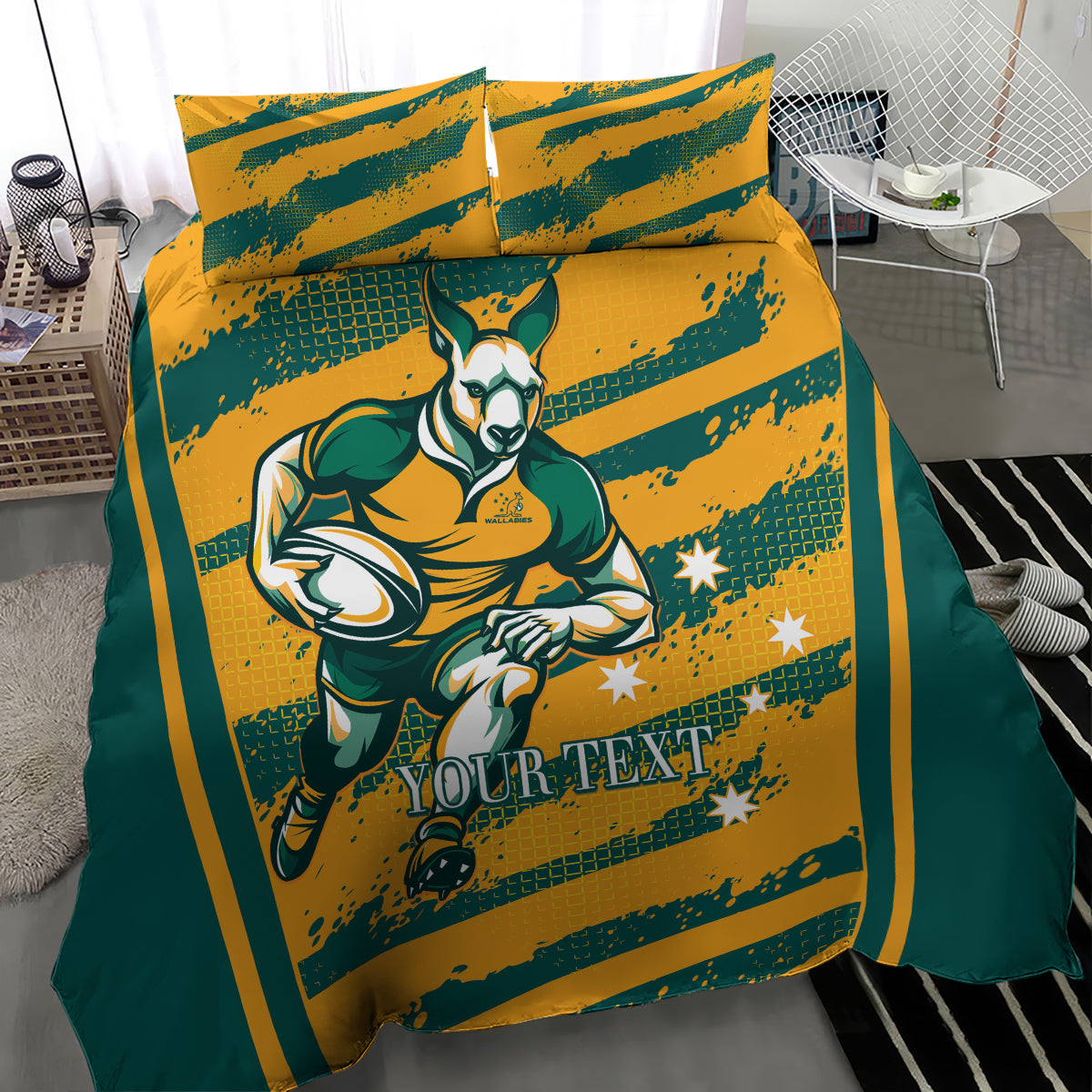 Custom Australia Rugby Bedding Set Wallabies Mascots Indigenous Aboriginal Version