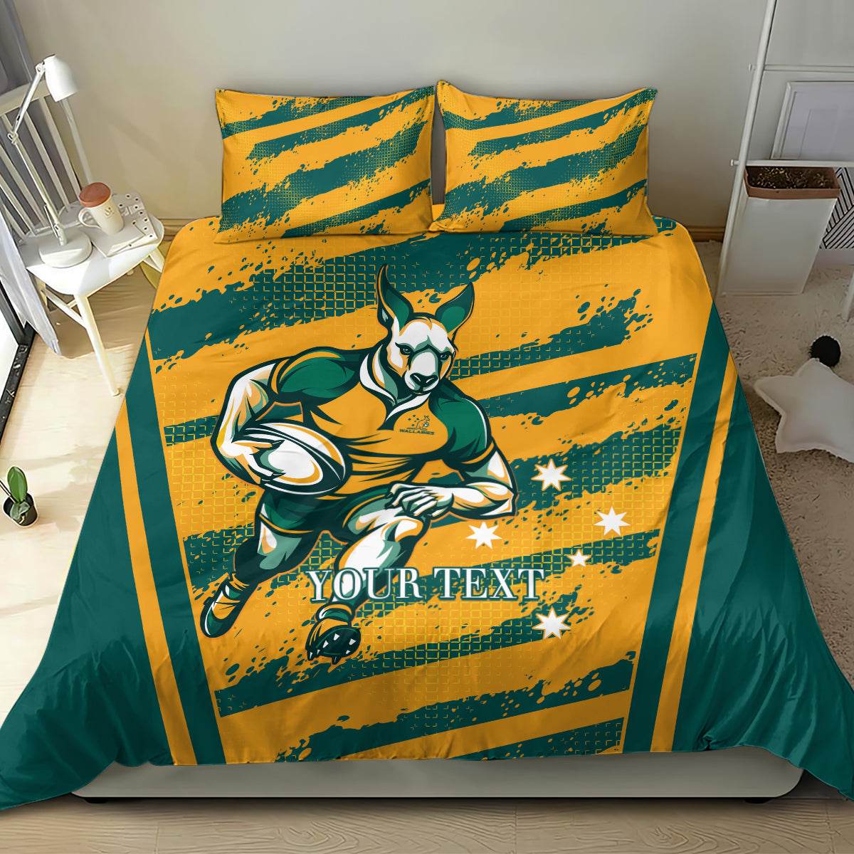 Custom Australia Rugby Bedding Set Wallabies Mascots Indigenous Aboriginal Version