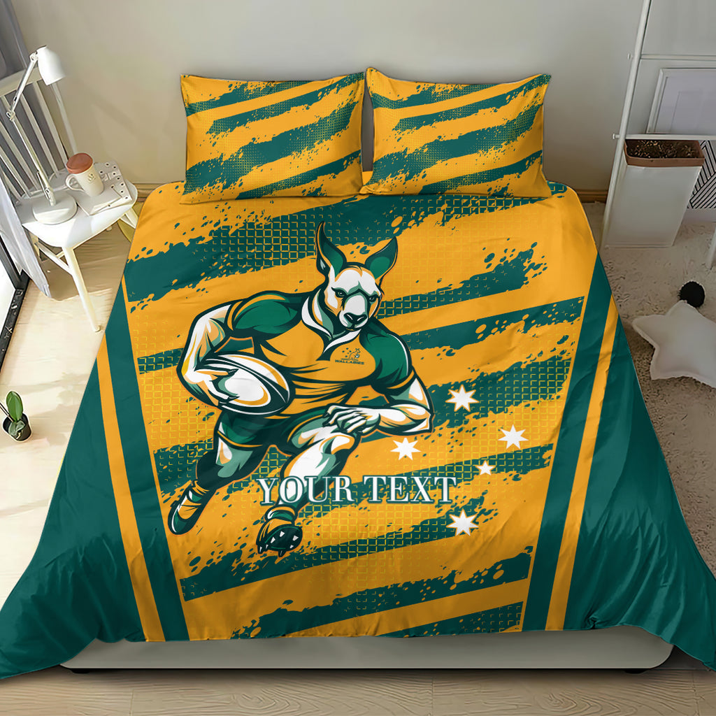 Custom Australia Rugby Bedding Set Wallabies Mascots Indigenous Aboriginal Version