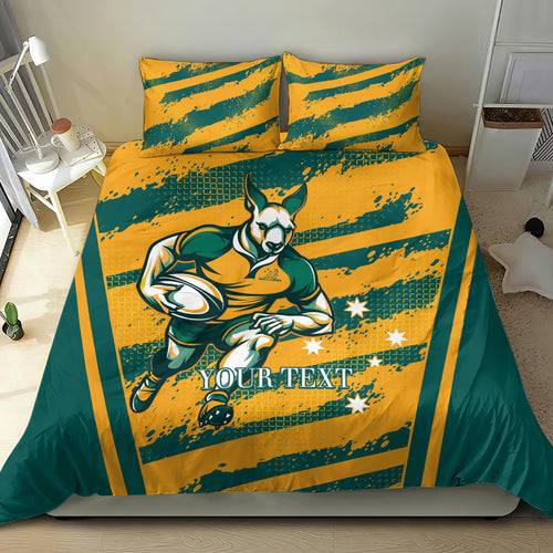 Custom Australia Rugby Bedding Set Wallabies Mascots Indigenous Aboriginal Version