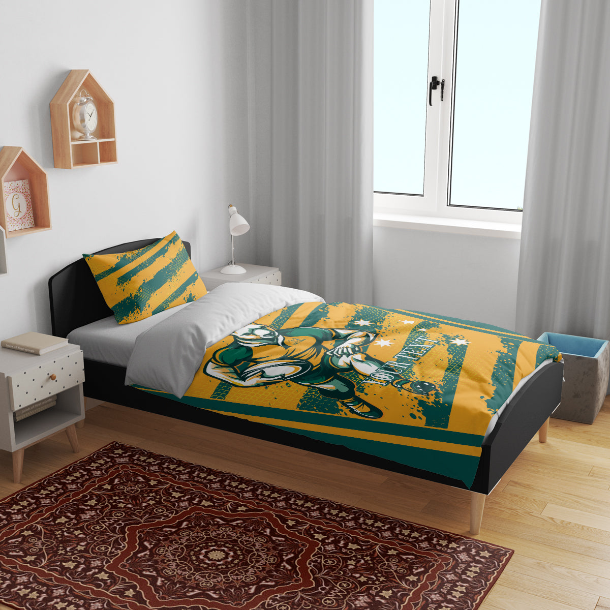 Custom Australia Rugby Bedding Set Wallabies Mascots Indigenous Aboriginal Version