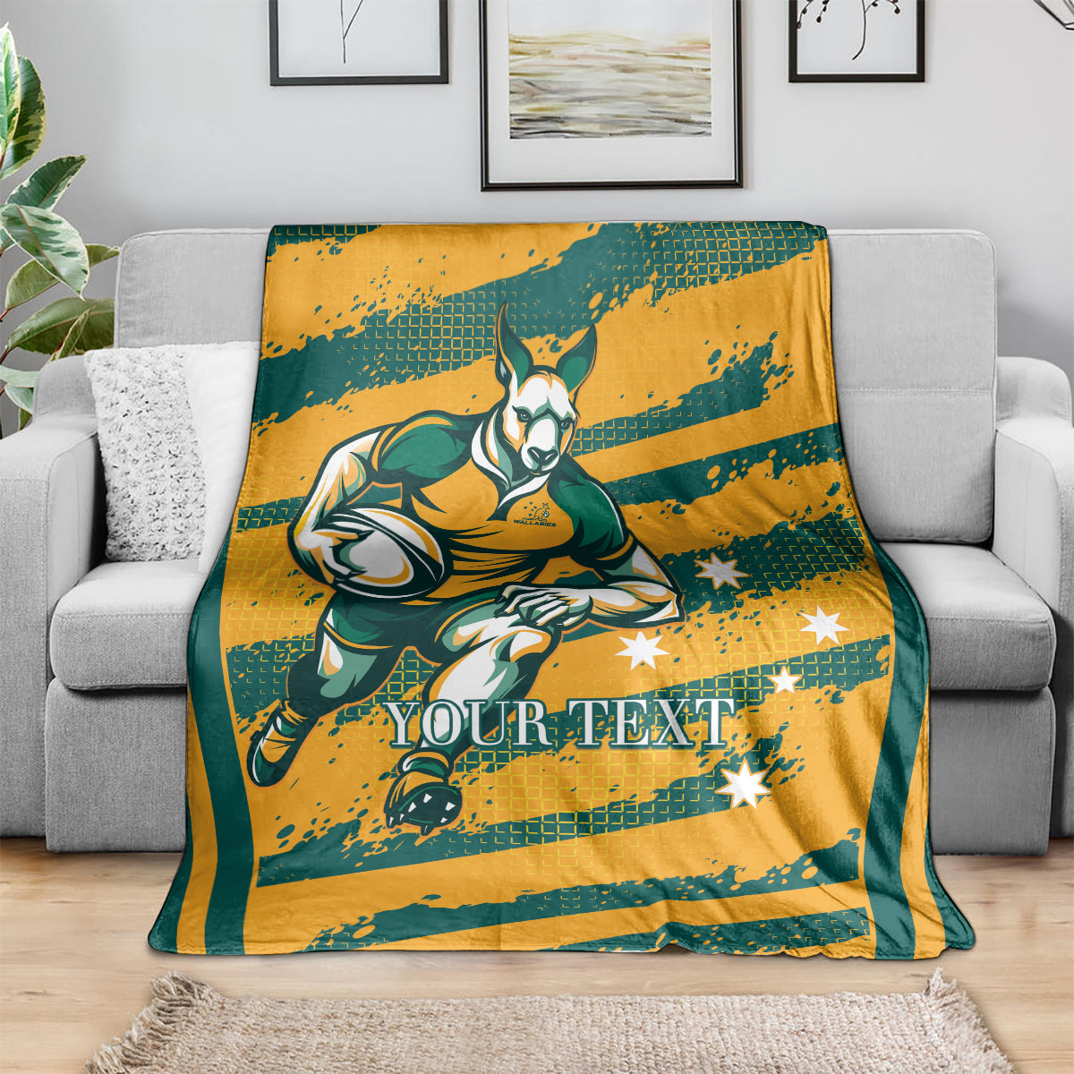Custom Australia Rugby Blanket Wallabies Mascots Indigenous Aboriginal Version