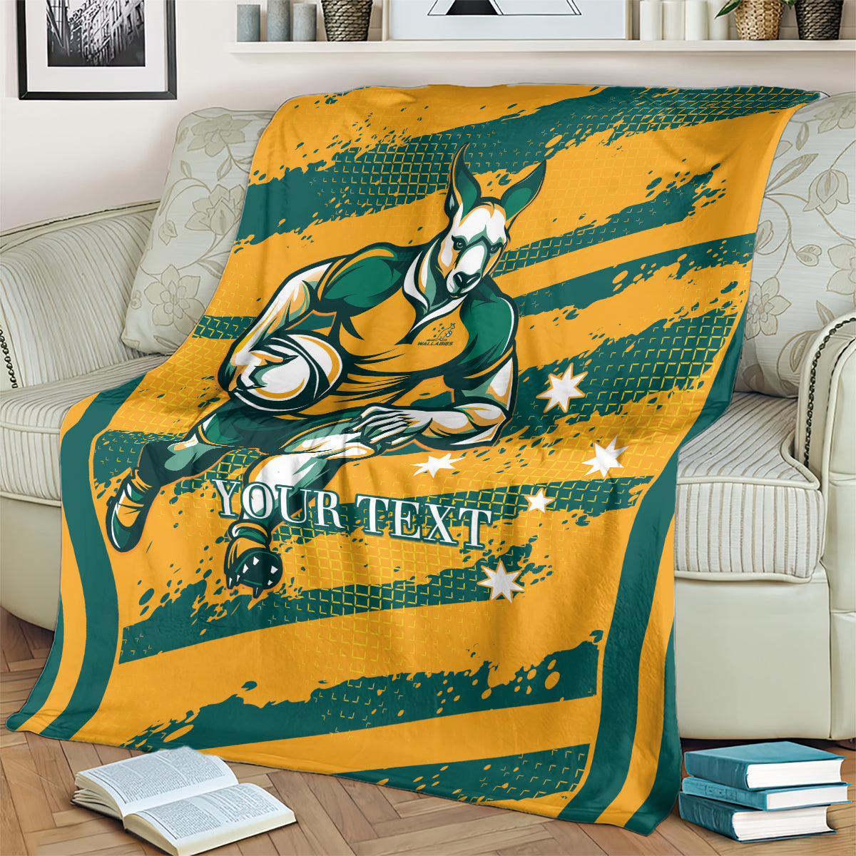 Custom Australia Rugby Blanket Wallabies Mascots Indigenous Aboriginal Version