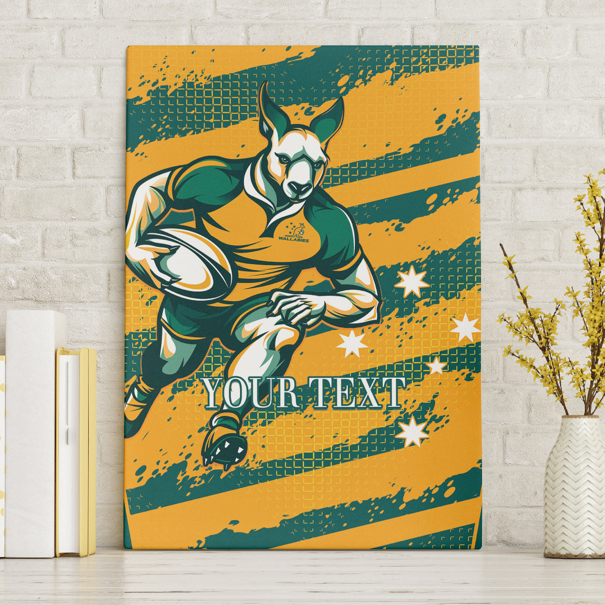 Custom Australia Rugby Canvas Wall Art Wallabies Mascots Indigenous Aboriginal Version
