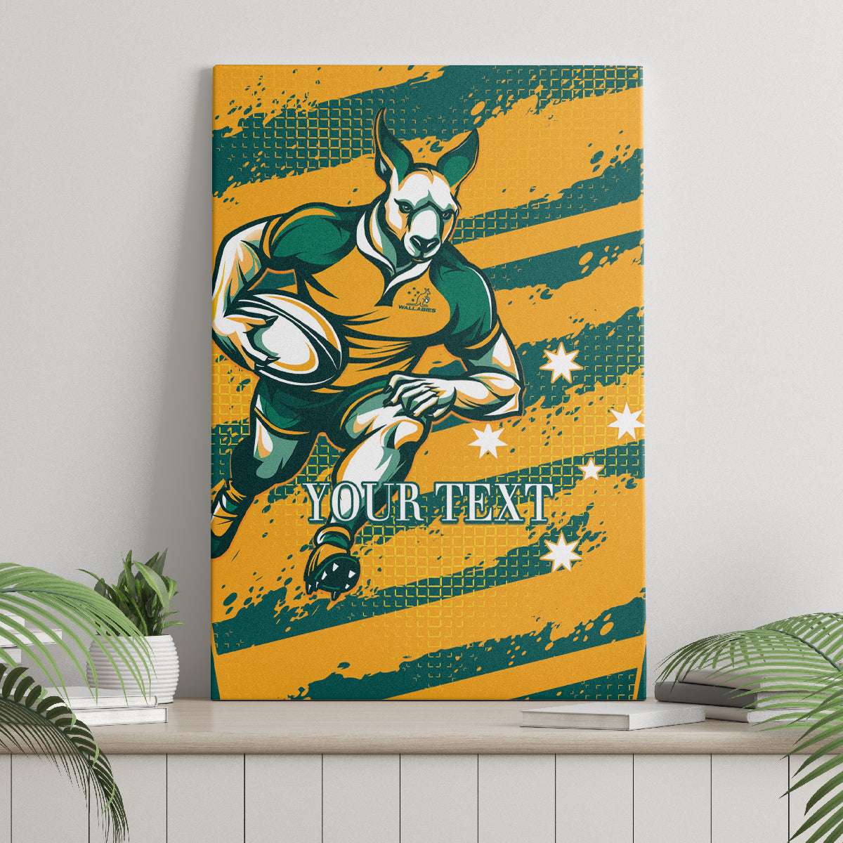 Custom Australia Rugby Canvas Wall Art Wallabies Mascots Indigenous Aboriginal Version