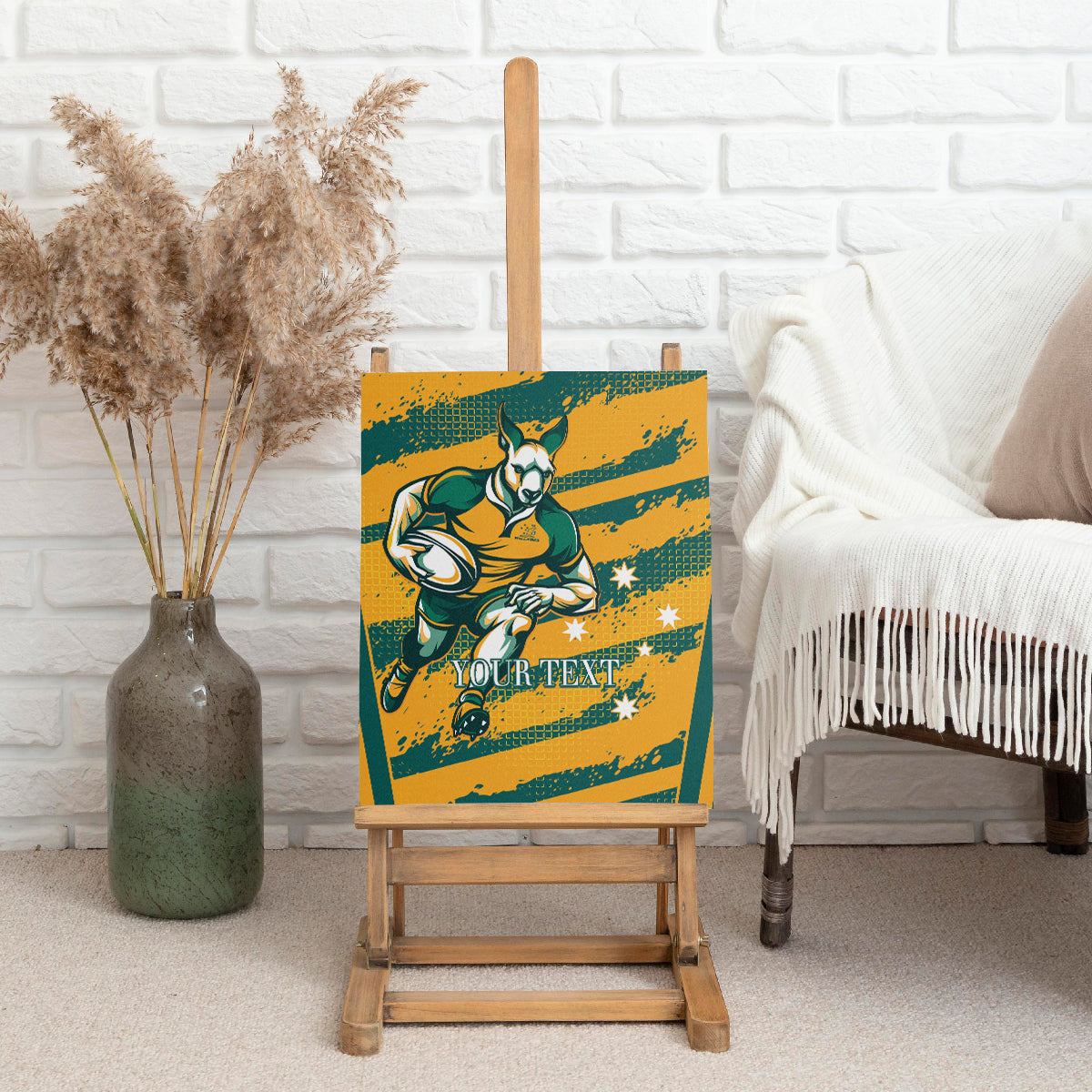 Custom Australia Rugby Canvas Wall Art Wallabies Mascots Indigenous Aboriginal Version