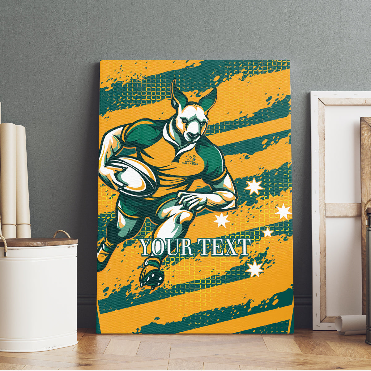 Custom Australia Rugby Canvas Wall Art Wallabies Mascots Indigenous Aboriginal Version