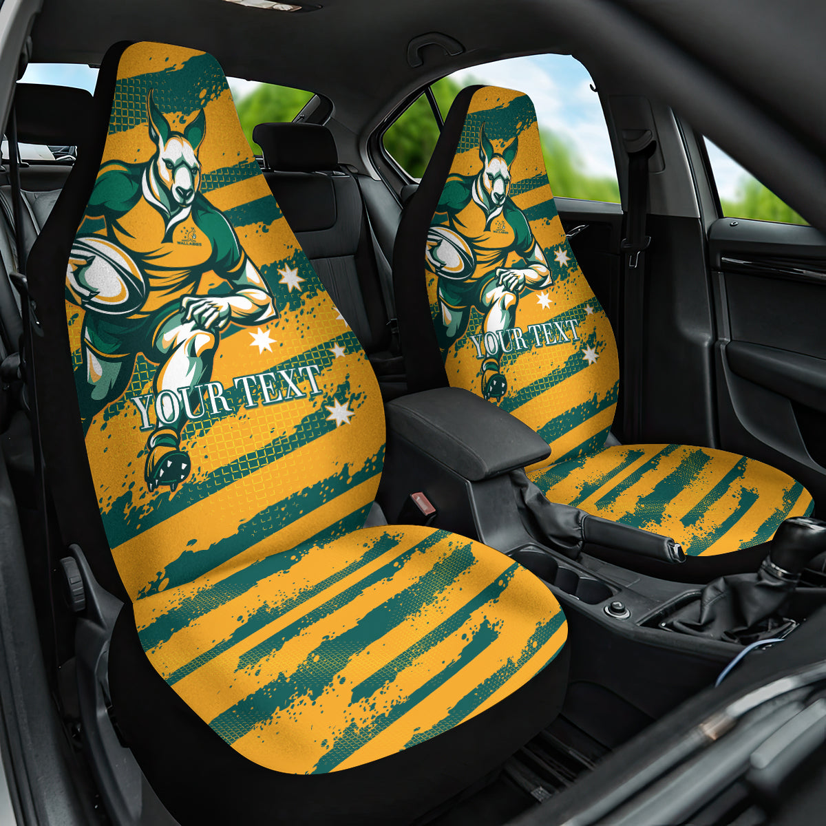 Custom Australia Rugby Car Seat Cover Wallabies Mascots Indigenous Aboriginal Version