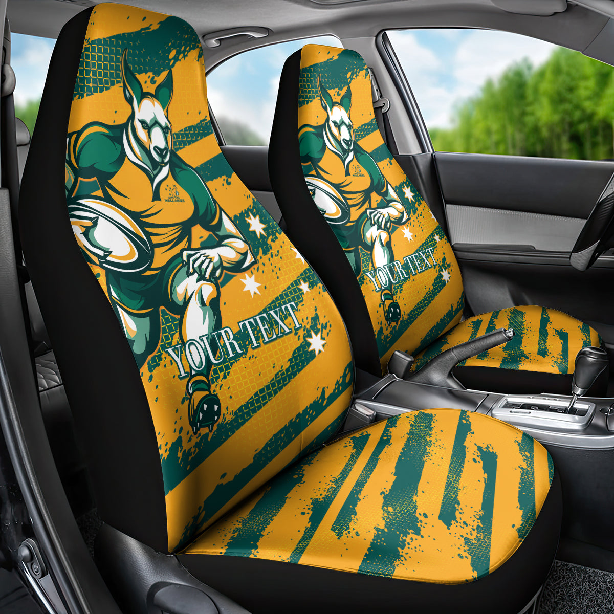 Custom Australia Rugby Car Seat Cover Wallabies Mascots Indigenous Aboriginal Version
