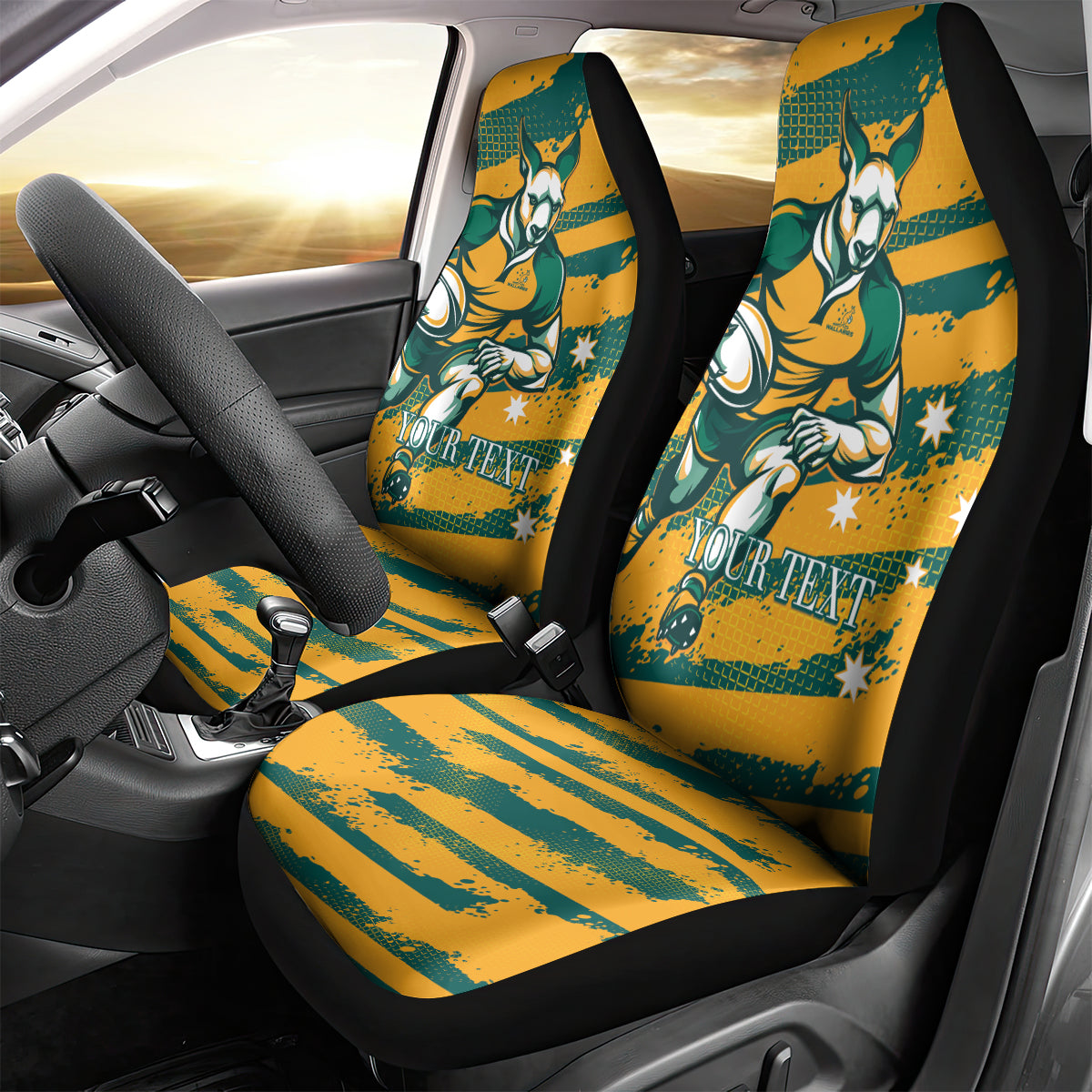 Custom Australia Rugby Car Seat Cover Wallabies Mascots Indigenous Aboriginal Version