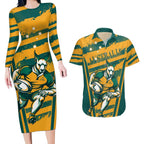 Custom Australia Rugby Couples Matching Long Sleeve Bodycon Dress and Hawaiian Shirt Wallabies Mascots Indigenous Aboriginal Version