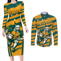 Custom Australia Rugby Couples Matching Long Sleeve Bodycon Dress and Long Sleeve Button Shirt Wallabies Mascots Indigenous Aboriginal Version