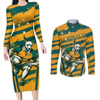 Custom Australia Rugby Couples Matching Long Sleeve Bodycon Dress and Long Sleeve Button Shirt Wallabies Mascots Indigenous Aboriginal Version