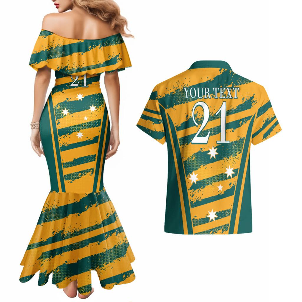 Custom Australia Rugby Couples Matching Mermaid Dress and Hawaiian Shirt Wallabies Mascots Indigenous Aboriginal Version