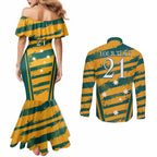 Custom Australia Rugby Couples Matching Mermaid Dress and Long Sleeve Button Shirt Wallabies Mascots Indigenous Aboriginal Version