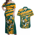 Custom Australia Rugby Couples Matching Off Shoulder Maxi Dress and Hawaiian Shirt Wallabies Mascots Indigenous Aboriginal Version