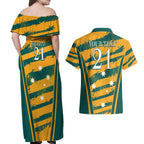 Custom Australia Rugby Couples Matching Off Shoulder Maxi Dress and Hawaiian Shirt Wallabies Mascots Indigenous Aboriginal Version
