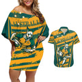 Custom Australia Rugby Couples Matching Off Shoulder Short Dress and Hawaiian Shirt Wallabies Mascots Indigenous Aboriginal Version