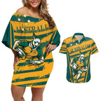 Custom Australia Rugby Couples Matching Off Shoulder Short Dress and Hawaiian Shirt Wallabies Mascots Indigenous Aboriginal Version