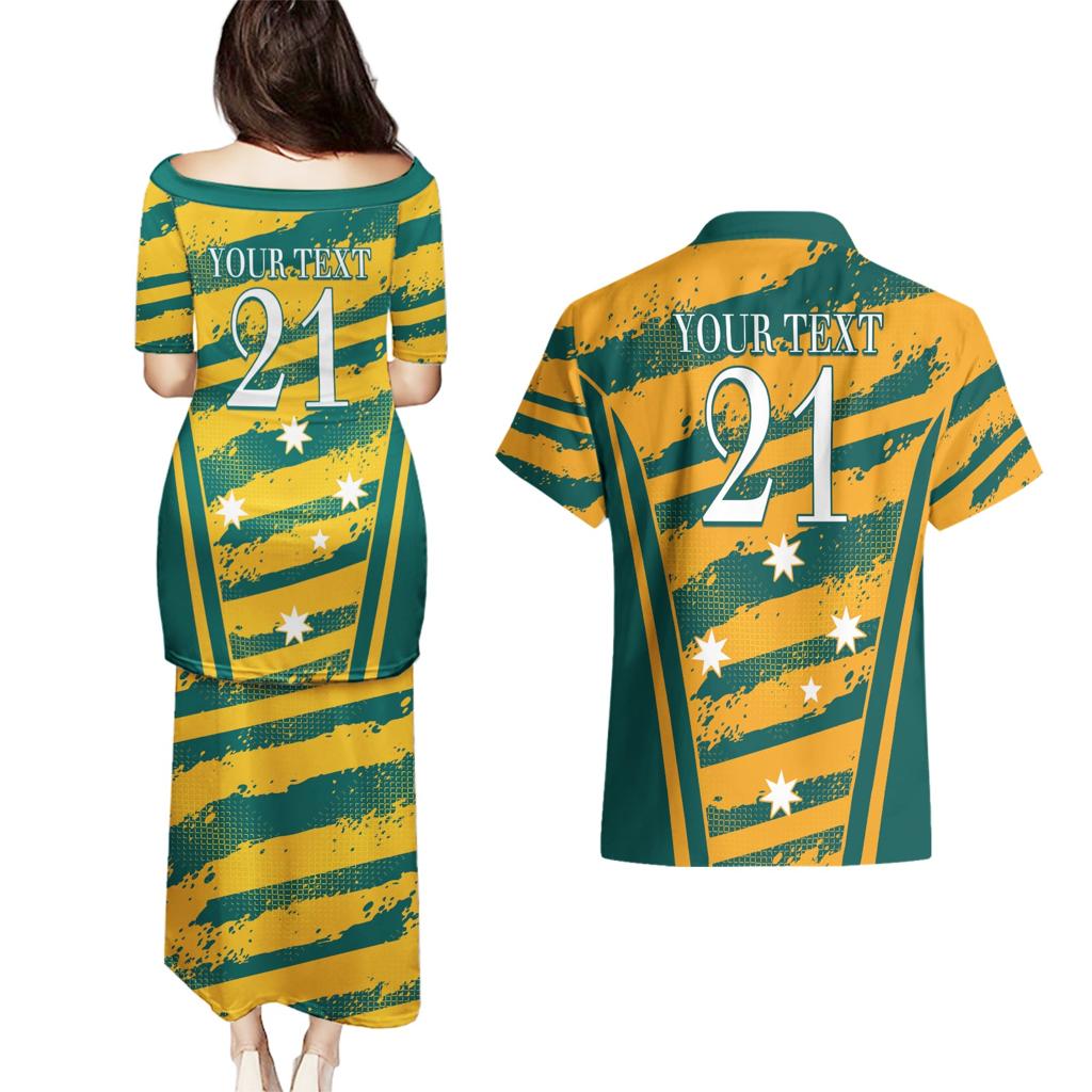 Custom Australia Rugby Couples Matching Puletasi and Hawaiian Shirt Wallabies Mascots Indigenous Aboriginal Version