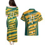 Custom Australia Rugby Couples Matching Puletasi and Hawaiian Shirt Wallabies Mascots Indigenous Aboriginal Version
