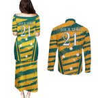 Custom Australia Rugby Couples Matching Puletasi and Long Sleeve Button Shirt Wallabies Mascots Indigenous Aboriginal Version