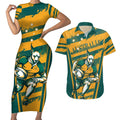 Custom Australia Rugby Couples Matching Short Sleeve Bodycon Dress and Hawaiian Shirt Wallabies Mascots Indigenous Aboriginal Version