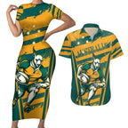 Custom Australia Rugby Couples Matching Short Sleeve Bodycon Dress and Hawaiian Shirt Wallabies Mascots Indigenous Aboriginal Version
