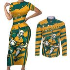 Custom Australia Rugby Couples Matching Short Sleeve Bodycon Dress and Long Sleeve Button Shirt Wallabies Mascots Indigenous Aboriginal Version