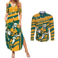 Custom Australia Rugby Couples Matching Summer Maxi Dress and Long Sleeve Button Shirt Wallabies Mascots Indigenous Aboriginal Version