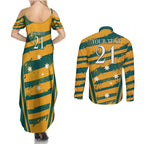 Custom Australia Rugby Couples Matching Summer Maxi Dress and Long Sleeve Button Shirt Wallabies Mascots Indigenous Aboriginal Version