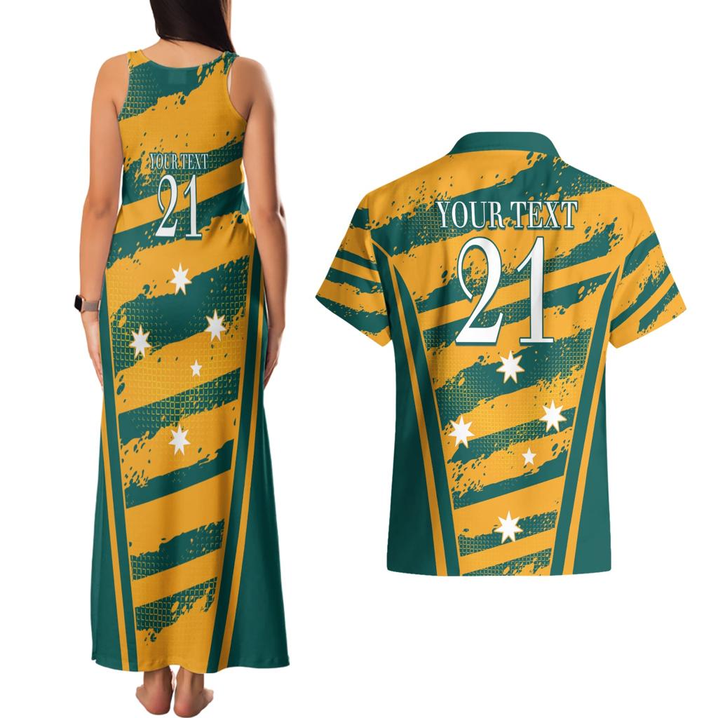 Custom Australia Rugby Couples Matching Tank Maxi Dress and Hawaiian Shirt Wallabies Mascots Indigenous Aboriginal Version