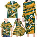 Custom Australia Rugby Family Matching Long Sleeve Bodycon Dress and Hawaiian Shirt Wallabies Mascots Indigenous Aboriginal Version
